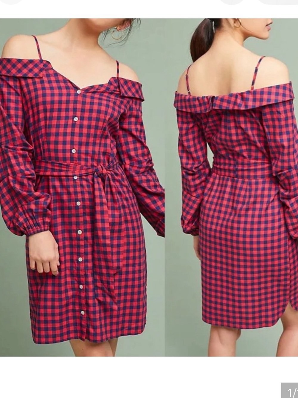 ANTHROPOLOGIE x Guest Editor Open-Shoulder Shirtdress Red Plaid